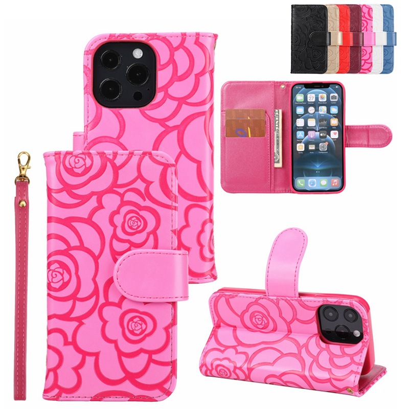 Camellia Flower Wallet Phone Case Combining Shock Resistance, Kickstand Functionality